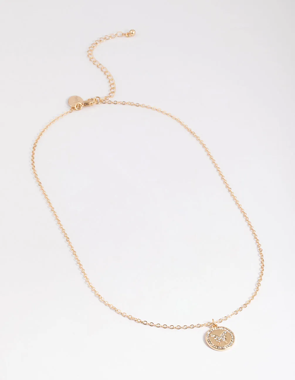 Gold Circle Diamante Butterfly Necklace