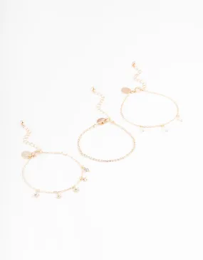 Gold Dainty Pearl & Star Charm Bracelet Pack