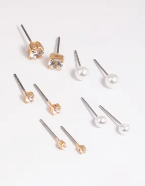 Gold Diamante Stud Earring 5-Pack