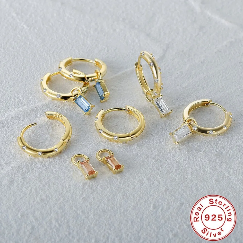 Gold Hoops with Diamonds and Colorful Charms