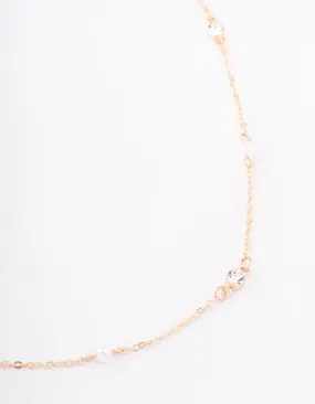 Gold Pearl & Round Diamante Necklace