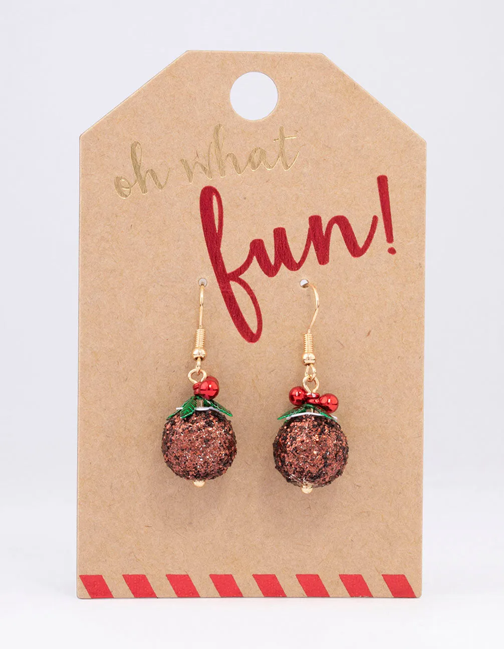 Gold Small Christmas Pudding Drop Earrings