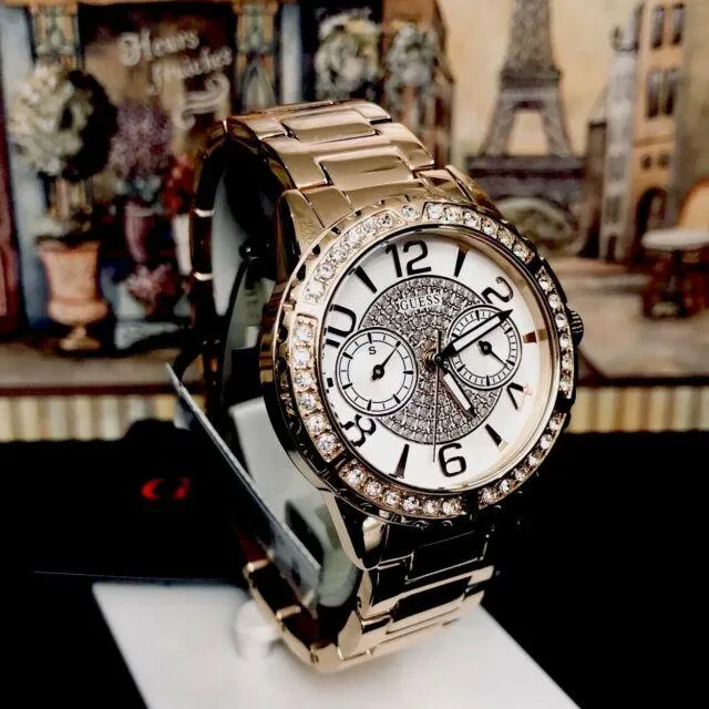 Guess Diamond Rose Gold Ladies Watch W0705L3