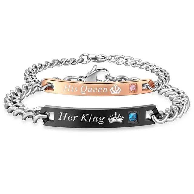 Her King His Queen Couple Bracelets Stainless