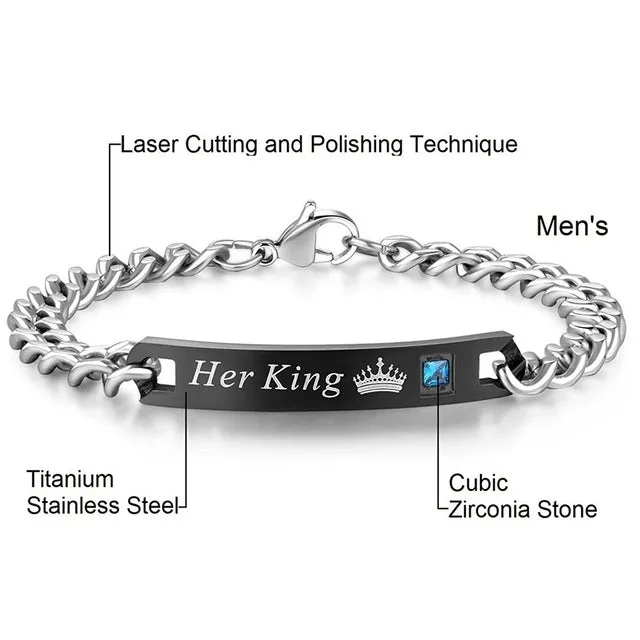 Her King His Queen Couple Bracelets Stainless