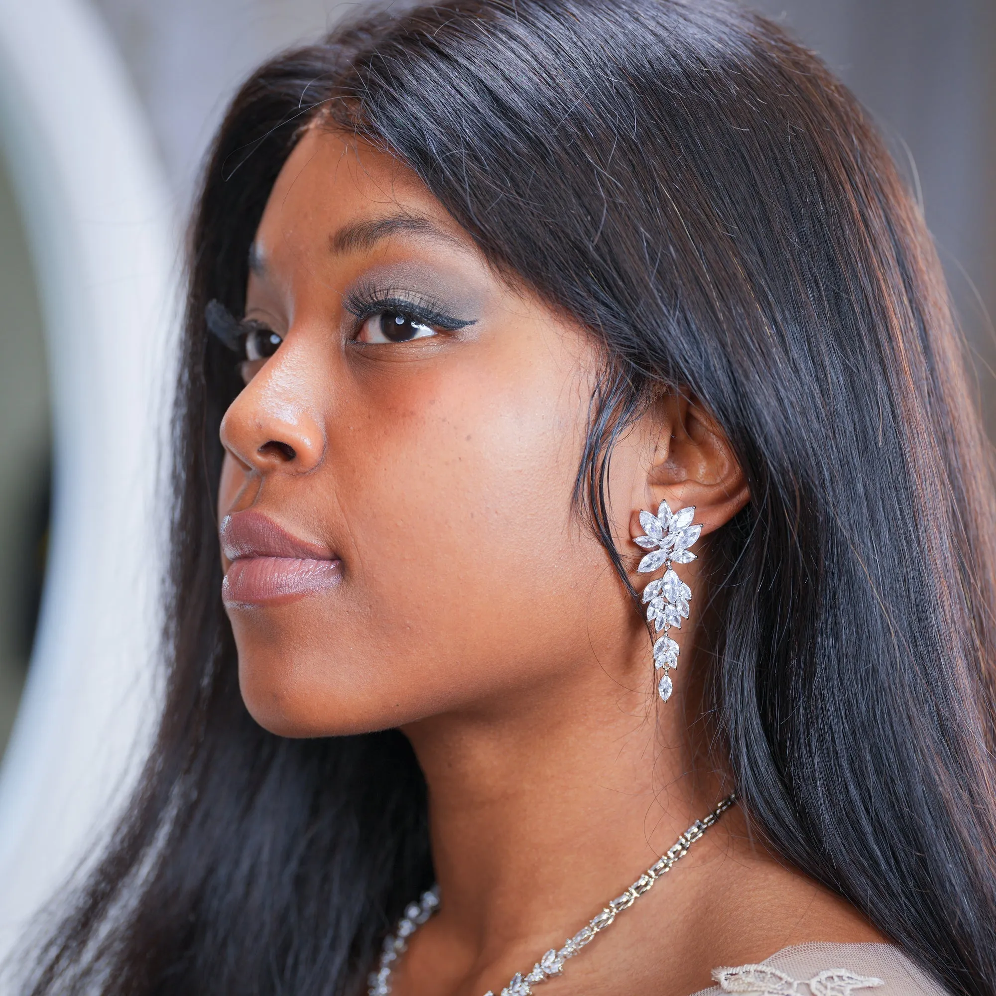 Jenna - Silver Crystal Bridal Earrings