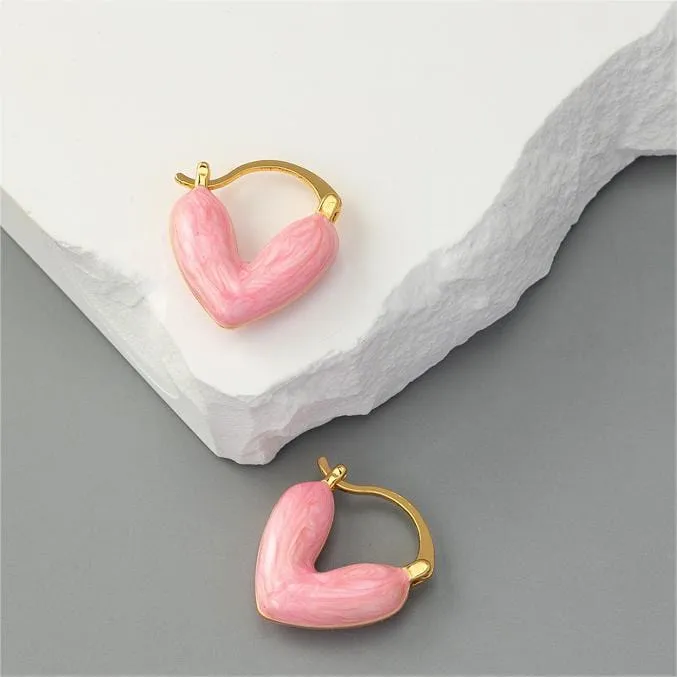Kawaii Colorful Enamel Heart Earrings