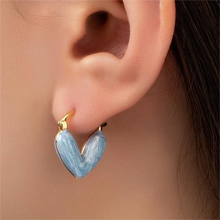 Kawaii Colorful Enamel Heart Earrings