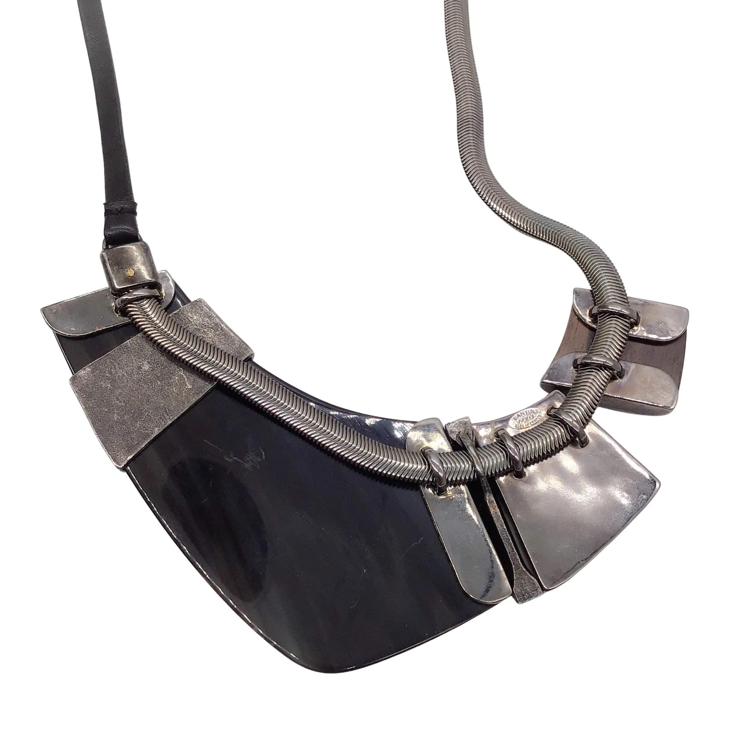 Lanvin Multicolored Mixed Media Crystal Embellished Metal, Wood, and Leather Necklace
