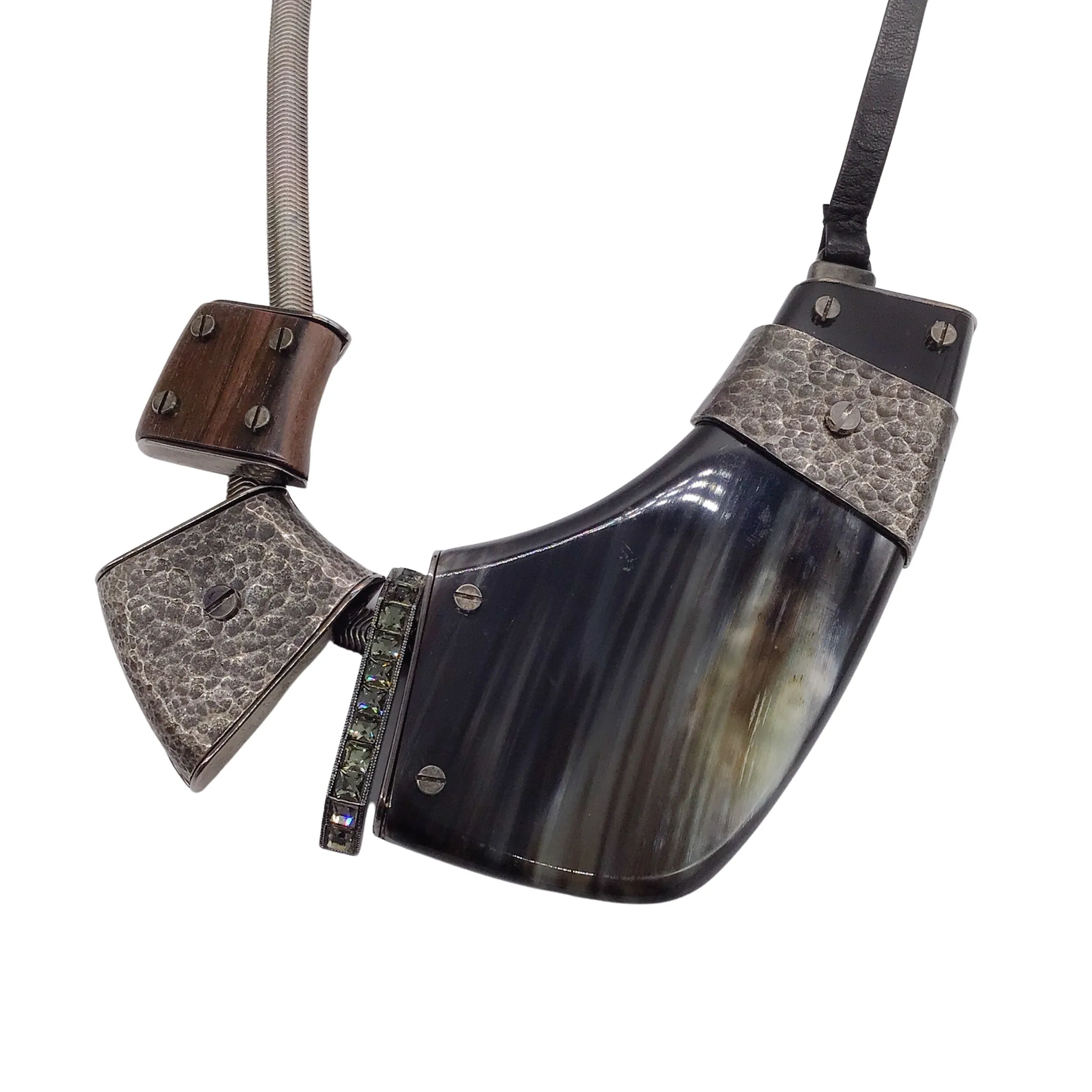 Lanvin Multicolored Mixed Media Crystal Embellished Metal, Wood, and Leather Necklace