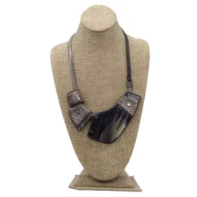 Lanvin Multicolored Mixed Media Crystal Embellished Metal, Wood, and Leather Necklace