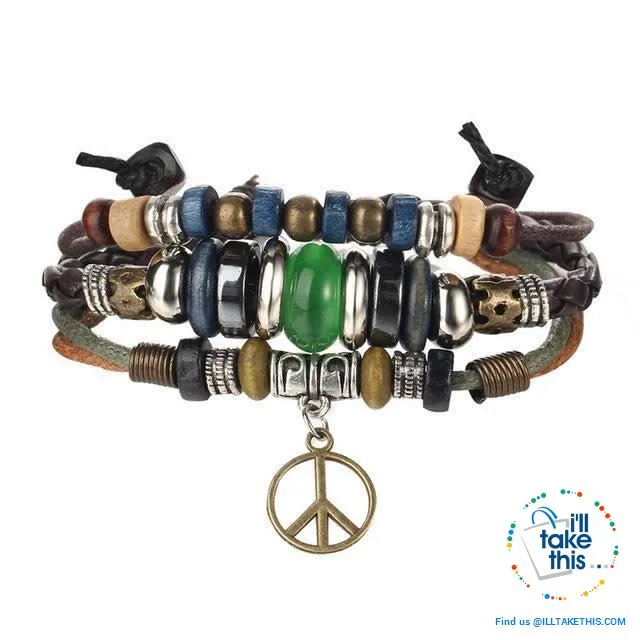 Leather Wristband Punk Design Bracelets Unisex, Turkish Evil Eye, Female Owl, Ethnic Turquoise band