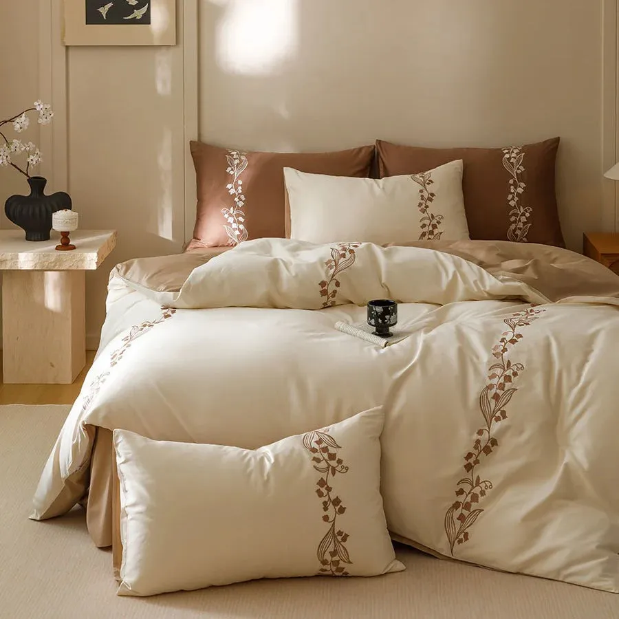 Lily of the Valley Embroidered Duvet Set