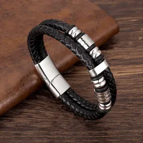 Luxury Accessories Bracelet Men's Fashion Black Genuine Leather Bracelets