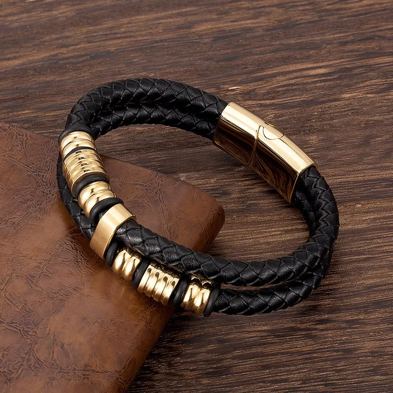 Luxury Accessories Bracelet Men's Fashion Black Genuine Leather Bracelets