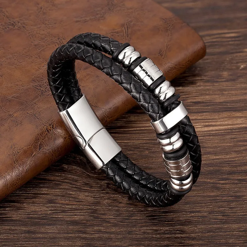 Luxury Accessories Bracelet Men's Fashion Black Genuine Leather Bracelets