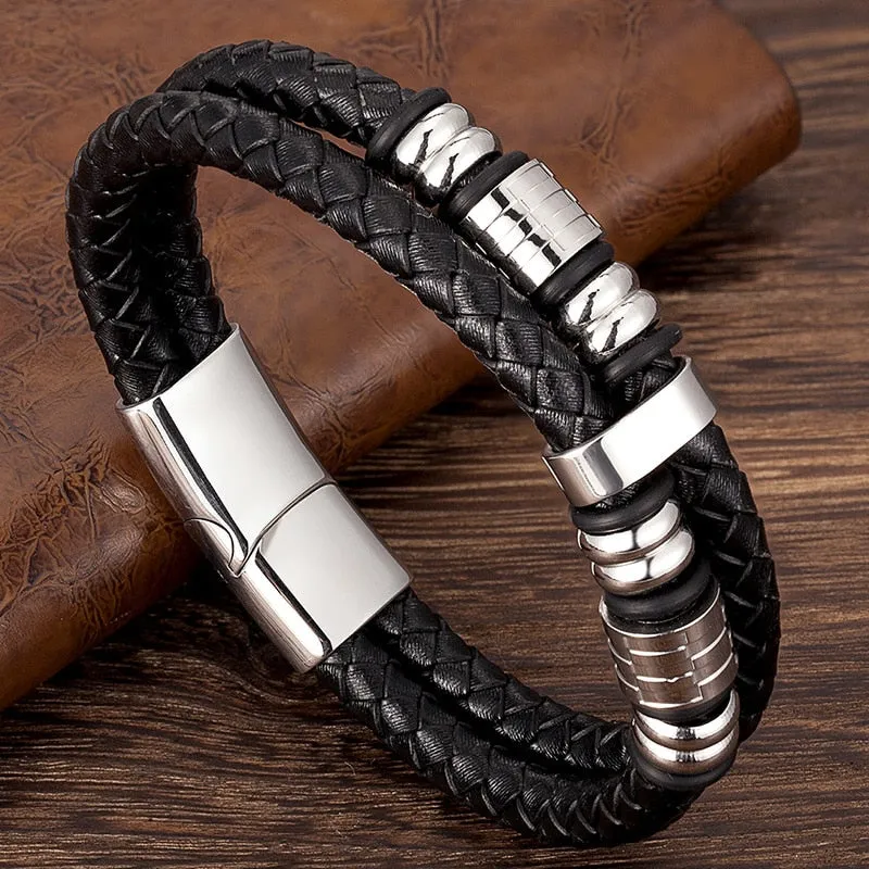 Luxury Accessories Bracelet Men's Fashion Black Genuine Leather Bracelets