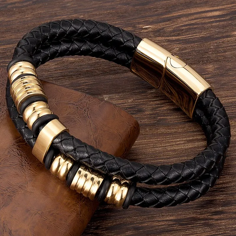 Luxury Accessories Bracelet Men's Fashion Black Genuine Leather Bracelets