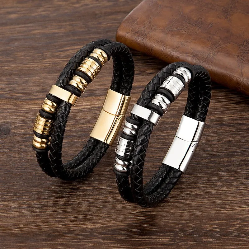 Luxury Accessories Bracelet Men's Fashion Black Genuine Leather Bracelets