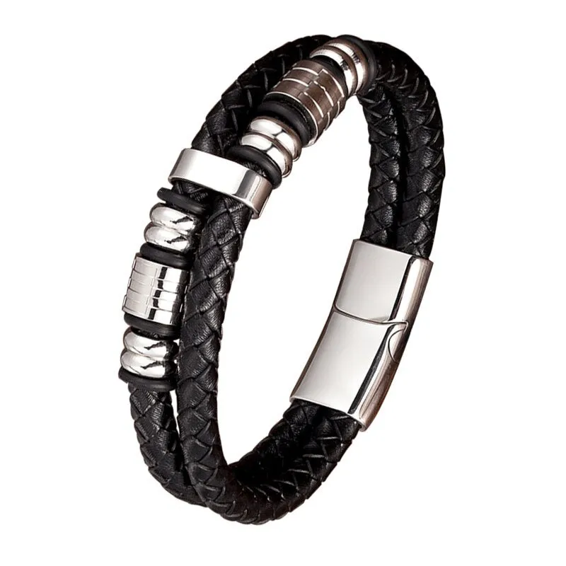 Luxury Accessories Bracelet Men's Fashion Black Genuine Leather Bracelets