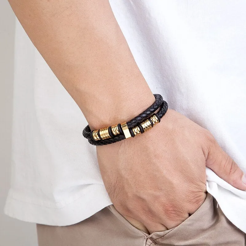 Luxury Accessories Bracelet Men's Fashion Black Genuine Leather Bracelets