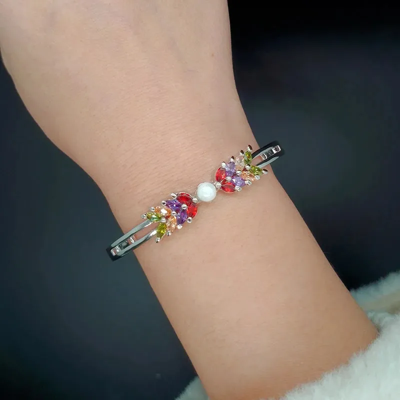 luxury crystal pearl bangle bracelets for women