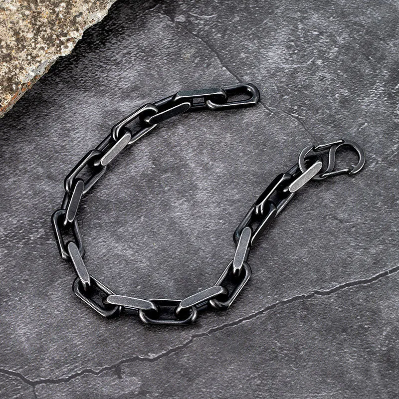 Men Bracelet 7mm Vintage Black ChainLink Handmade Punk Rock Stainless Steel Motorcycle