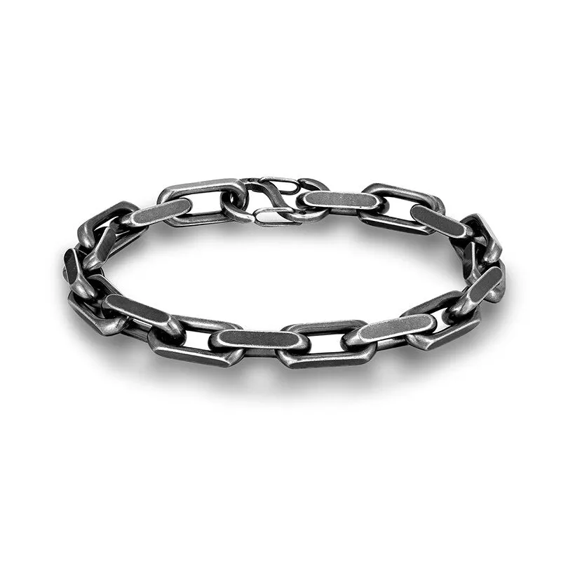 Men Bracelet 7mm Vintage Black ChainLink Handmade Punk Rock Stainless Steel Motorcycle
