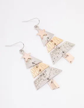 Mixed Metal Christmas Tree Drop Earrings