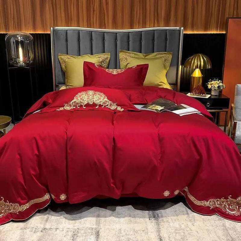 New Gleaming Embroidery with Rosy Sateen Duvet Set