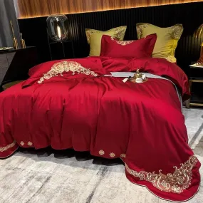 New Gleaming Embroidery with Rosy Sateen Duvet Set