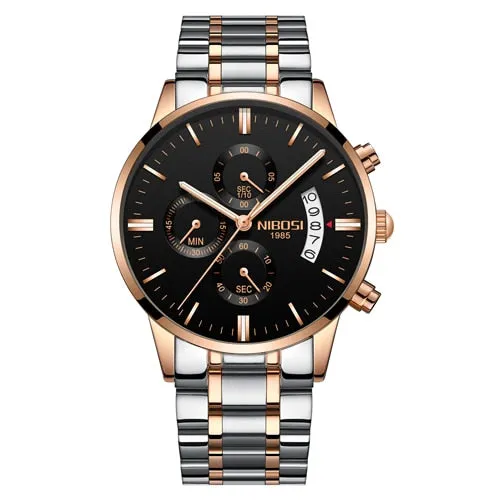 NIBOSI Men Watch Chronograph Top Brand Luxury Waterproof Full Steel Quartz Gold Clock