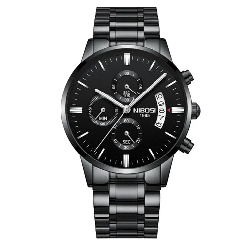 NIBOSI Men Watch Chronograph Top Brand Luxury Waterproof Full Steel Quartz Gold Clock