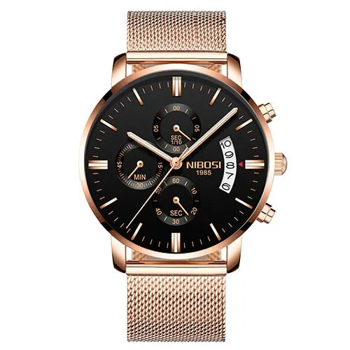NIBOSI Men Watch Chronograph Top Brand Luxury Waterproof Full Steel Quartz Gold Clock