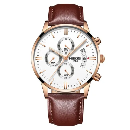 NIBOSI Men Watch Chronograph Top Brand Luxury Waterproof Full Steel Quartz Gold Clock