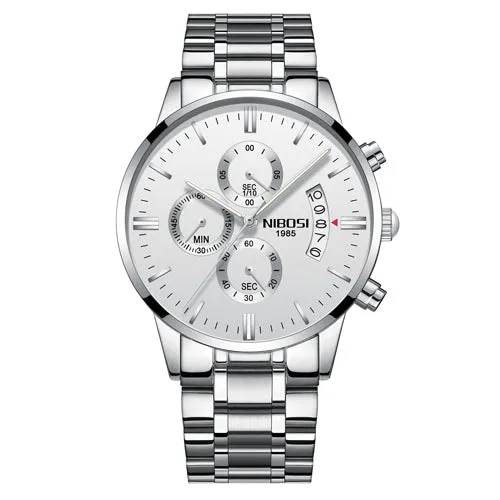 NIBOSI Men Watch Chronograph Top Brand Luxury Waterproof Full Steel Quartz Gold Clock