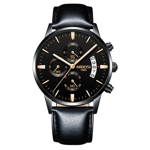 NIBOSI Men Watch Chronograph Top Brand Luxury Waterproof Full Steel Quartz Gold Clock