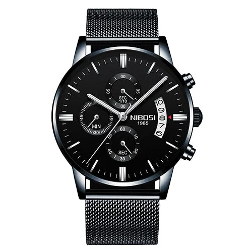 NIBOSI Men Watch Chronograph Top Brand Luxury Waterproof Full Steel Quartz Gold Clock