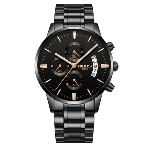 NIBOSI Men Watch Chronograph Top Brand Luxury Waterproof Full Steel Quartz Gold Clock