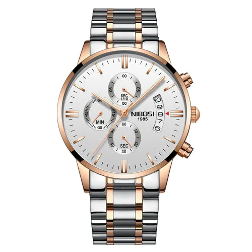NIBOSI Men Watch Chronograph Top Brand Luxury Waterproof Full Steel Quartz Gold Clock