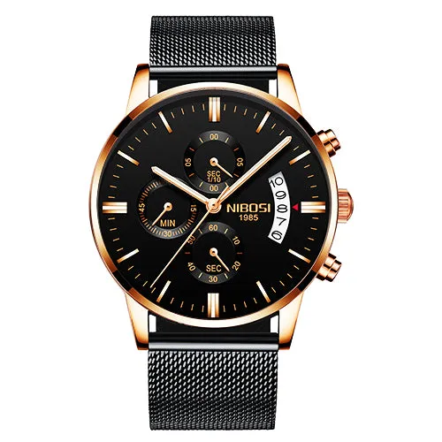 NIBOSI Men Watch Chronograph Top Brand Luxury Waterproof Full Steel Quartz Gold Clock