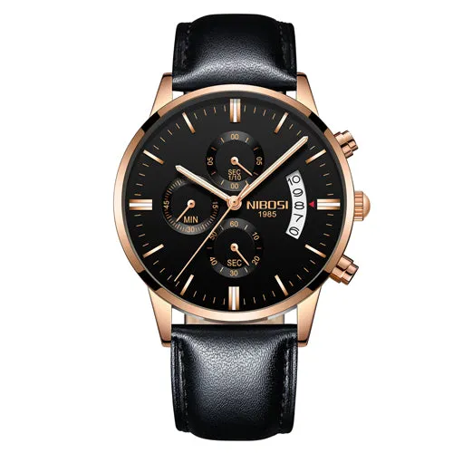 NIBOSI Men Watch Chronograph Top Brand Luxury Waterproof Full Steel Quartz Gold Clock