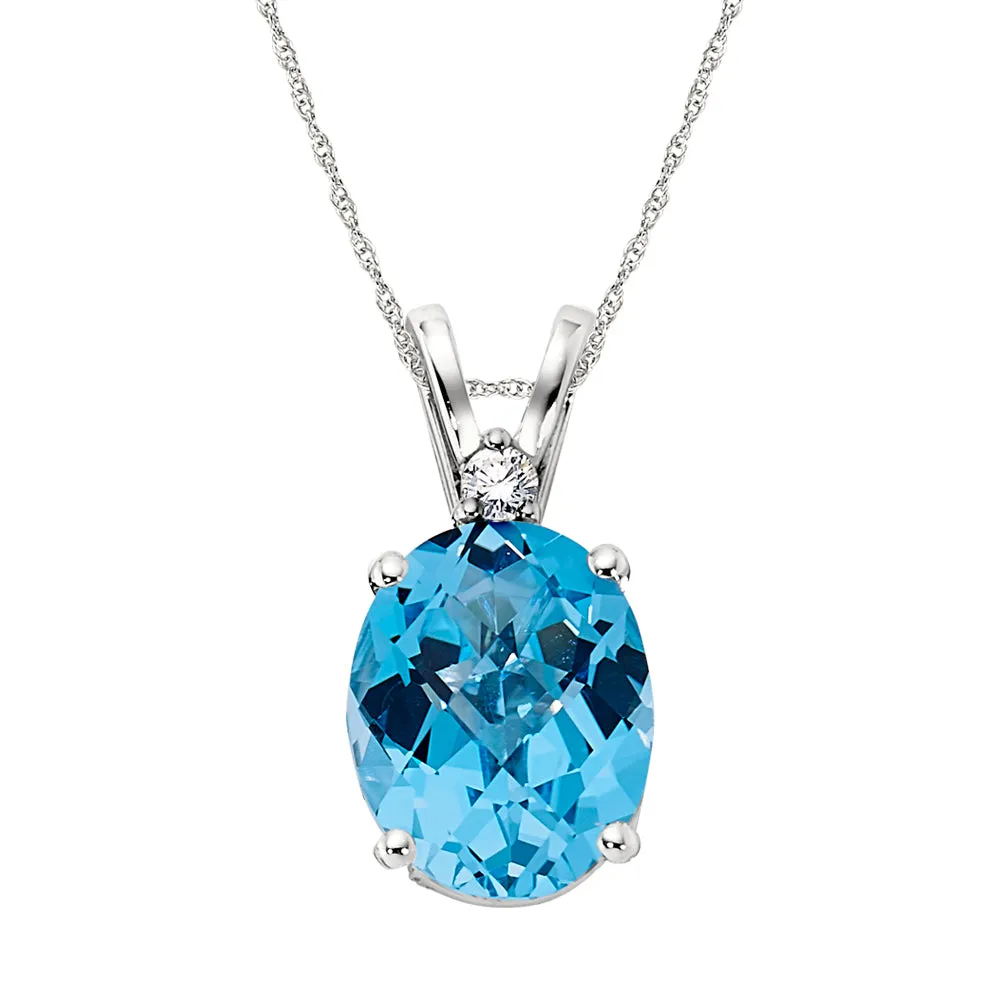 Oval Checkerboard Cut Blue Topaz and Diamond Earrings