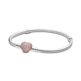 Pandora Moments Pavé Heart Clasp Snake Chain Bracelet