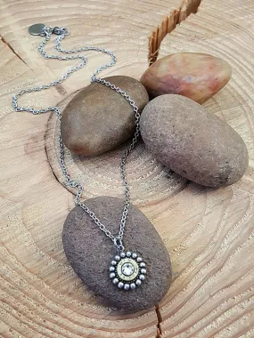 Petite Round Beaded Bezel Bullet Necklace - 25 Auto