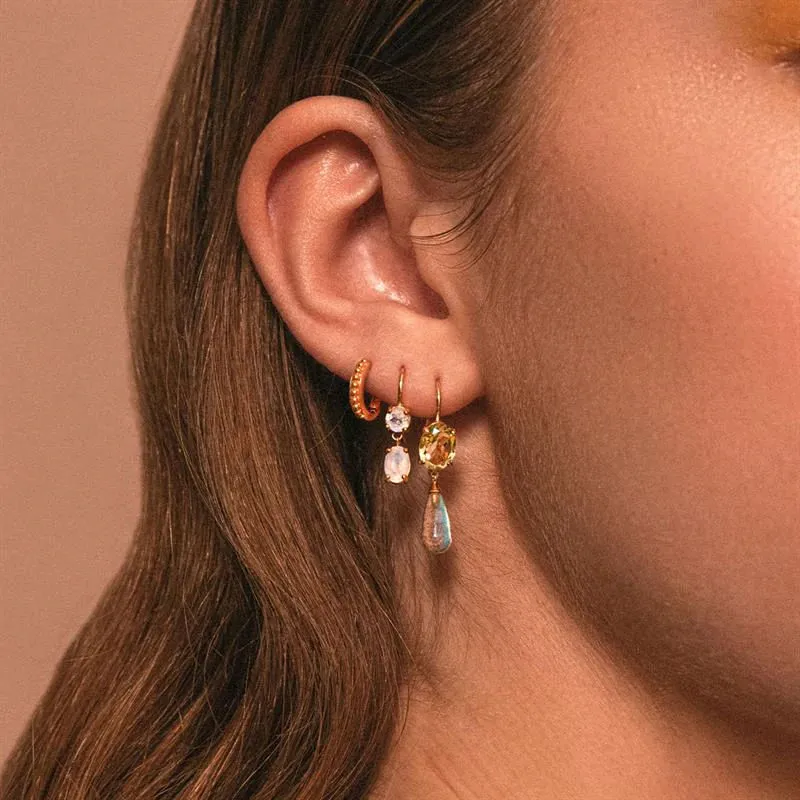 Rainbow 18K Gold Plated Earrings w. Moonstone