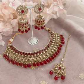 Ramila Mirrored Necklace set - Maroon