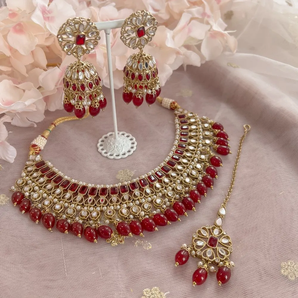 Ramila Mirrored Necklace set - Maroon
