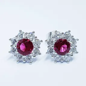 Red earrings, Spinel stud earrings, gift for women, vintage earrings, diamond halo earrings, earrings for women, classic stud earrings