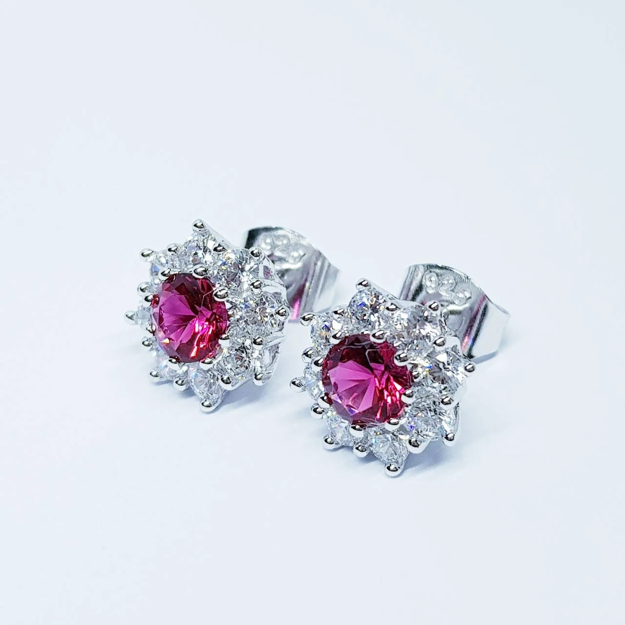 Red earrings, Spinel stud earrings, gift for women, vintage earrings, diamond halo earrings, earrings for women, classic stud earrings